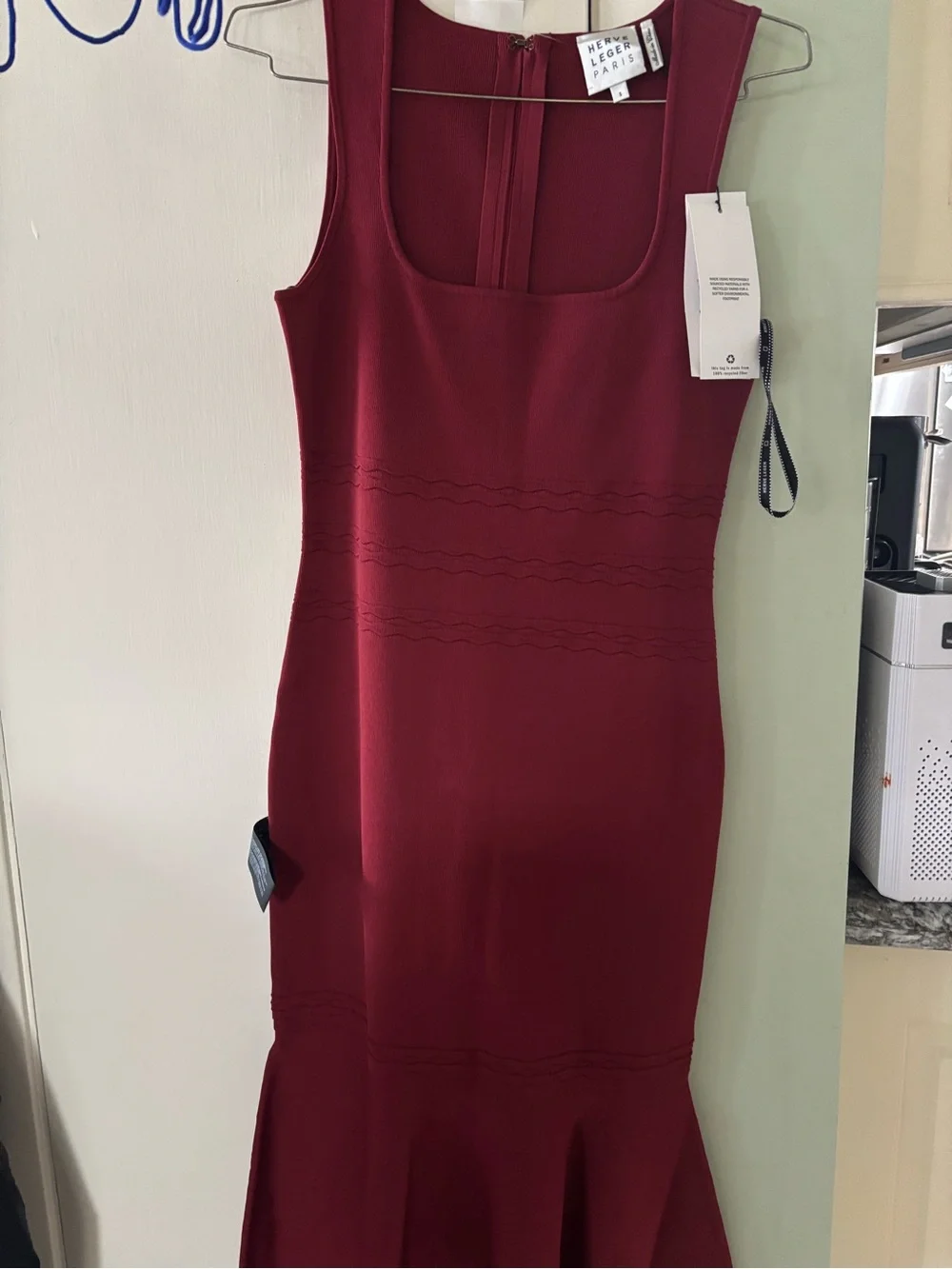 Herve Leger Sleeveless Wine Midi Dress - Picture 4 of 14